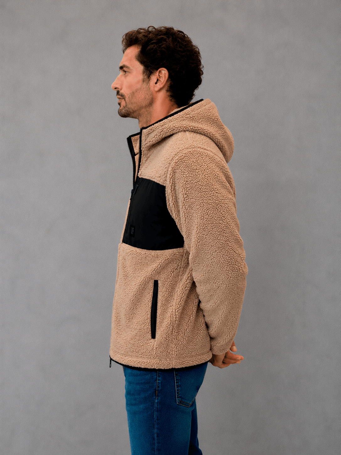 Campera Polar Corderito con Capucha Beige Hombre — imagen 2