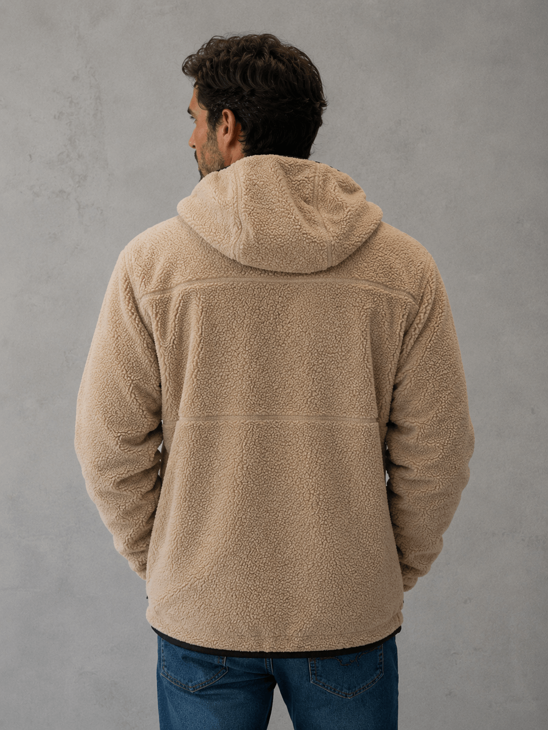 Campera Polar Corderito con Capucha Beige Hombre — imagen 3