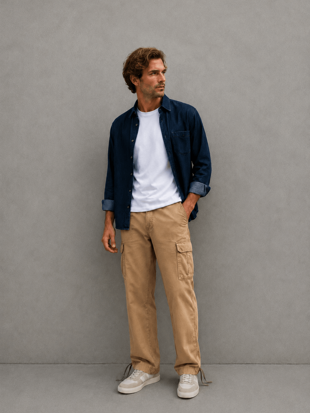 Pantalon Cargo Gabardina Beige