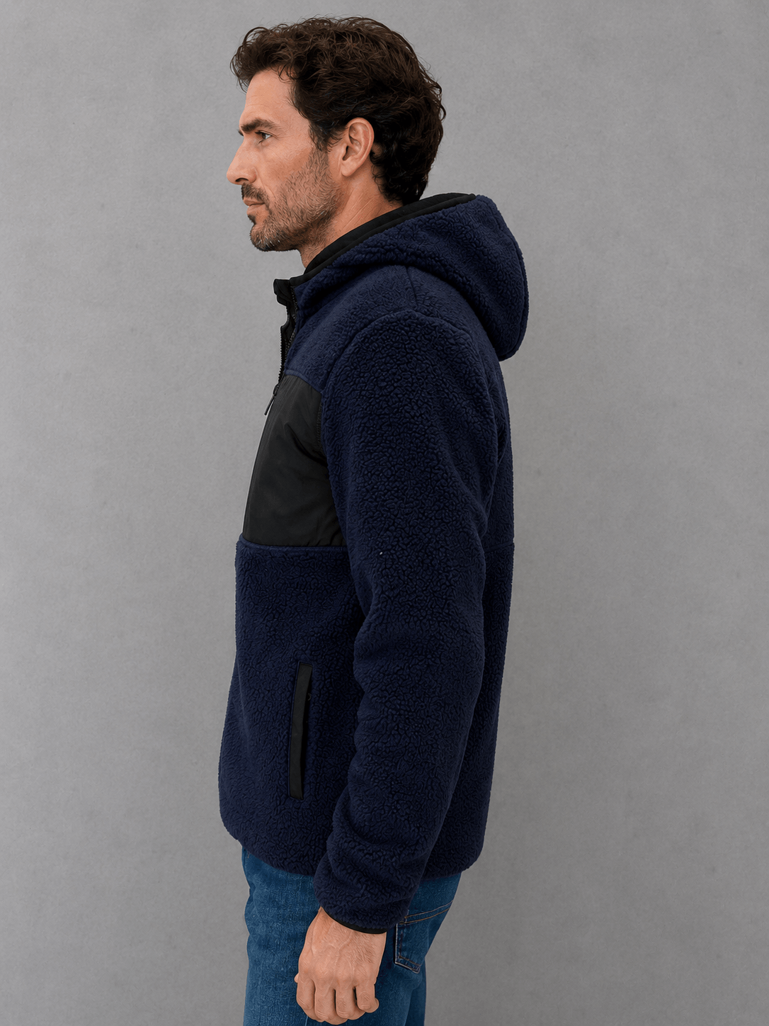 Campera Polar Corderito con Capucha Azul Hombre — imagen 2