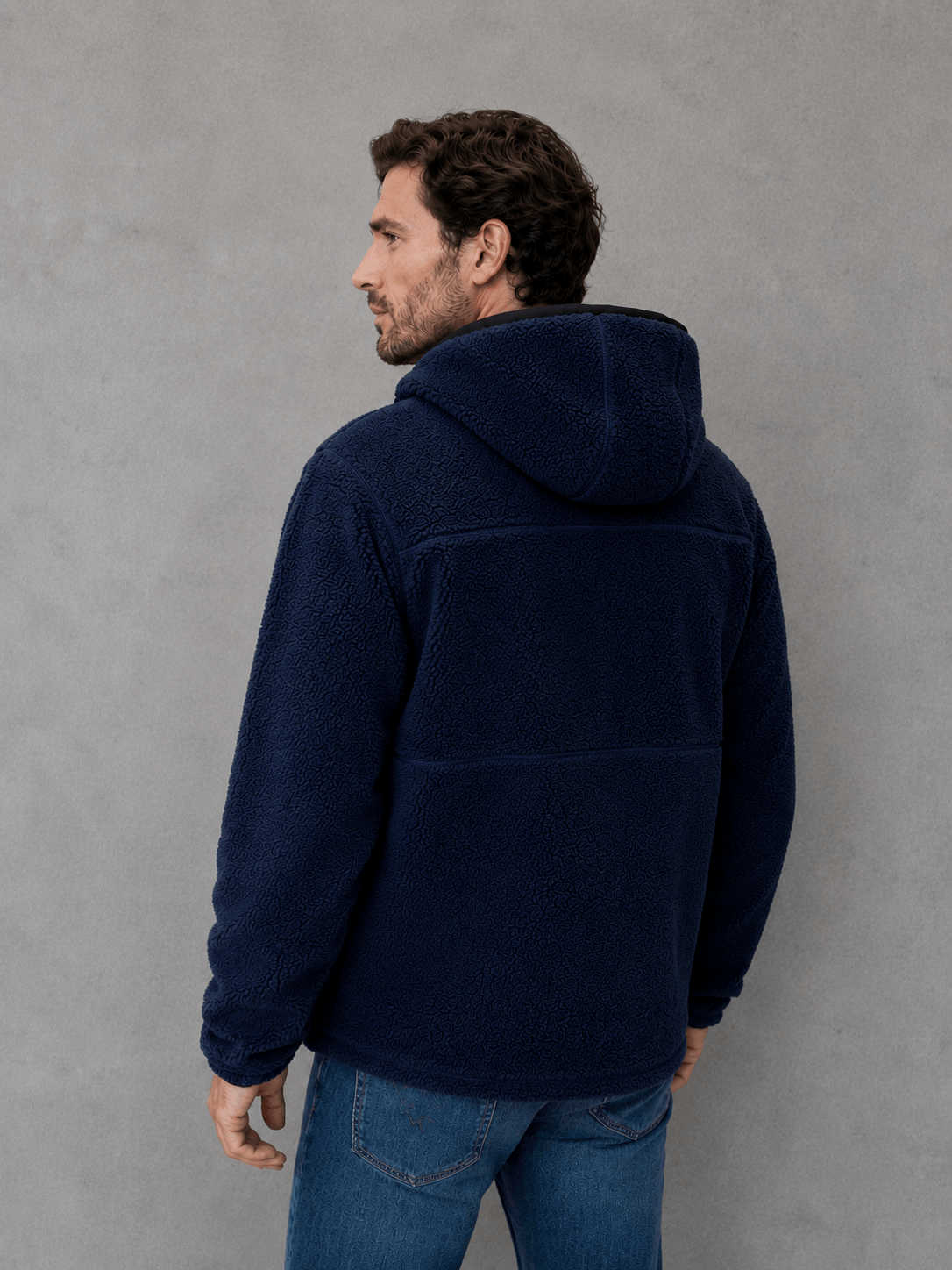 Campera Polar Corderito con Capucha Azul Hombre — imagen 3