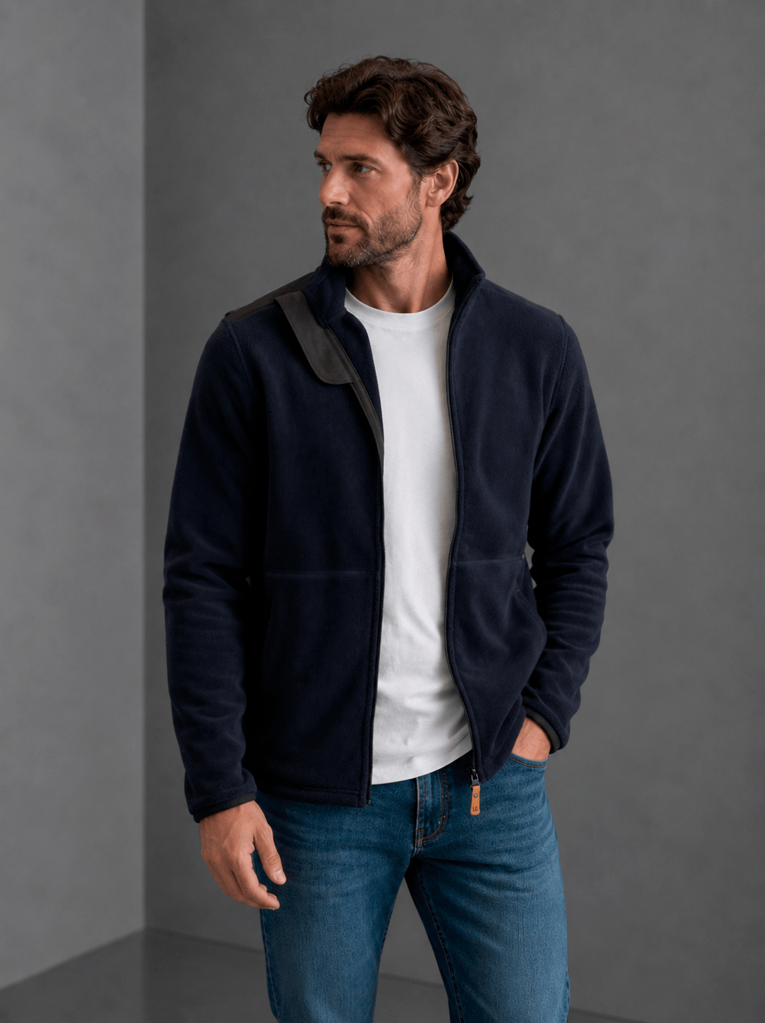 Campera Polar Clasica Azul Hombre