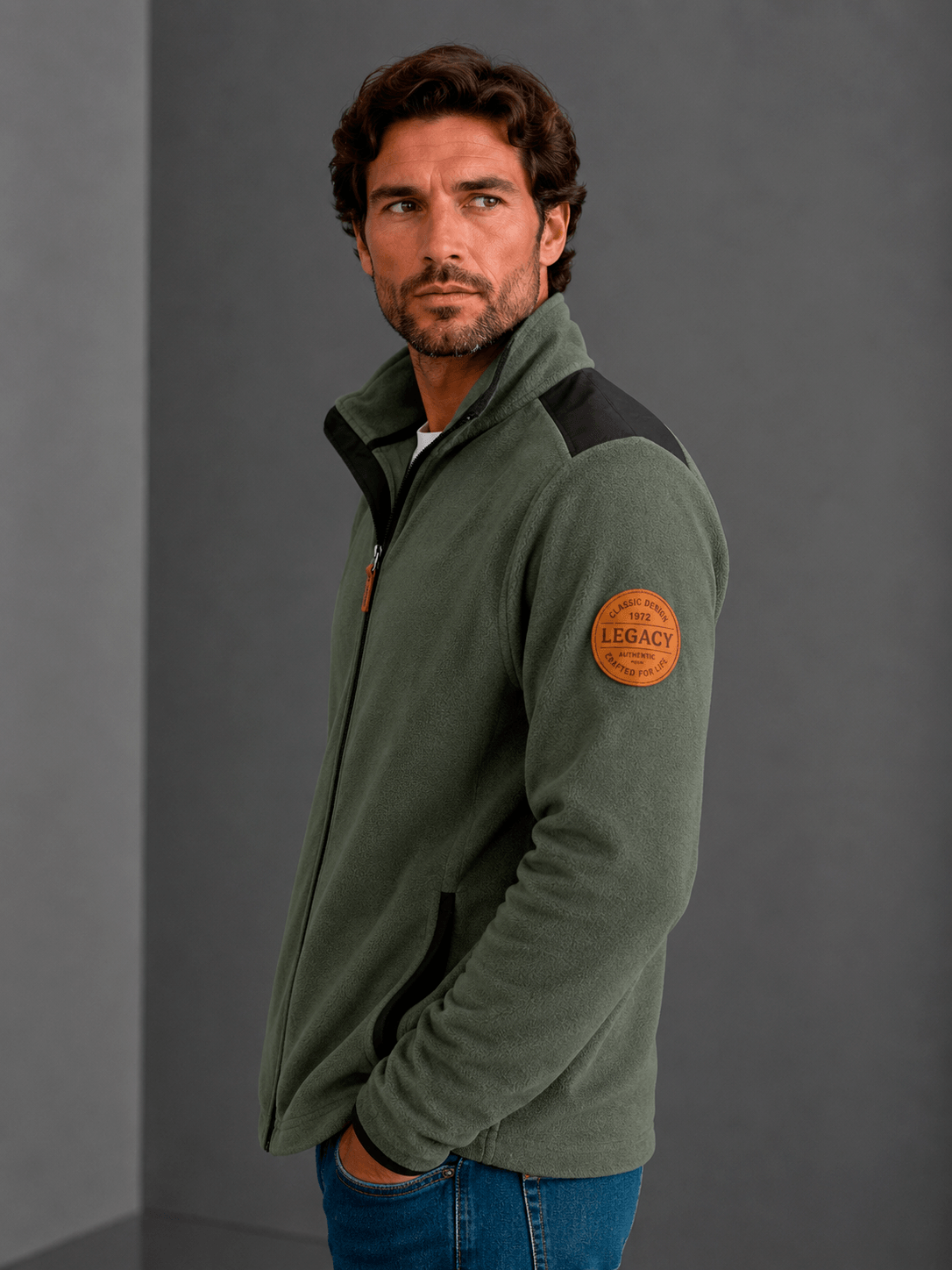 Campera Polar Clasica Verde Hombre — imagen 2