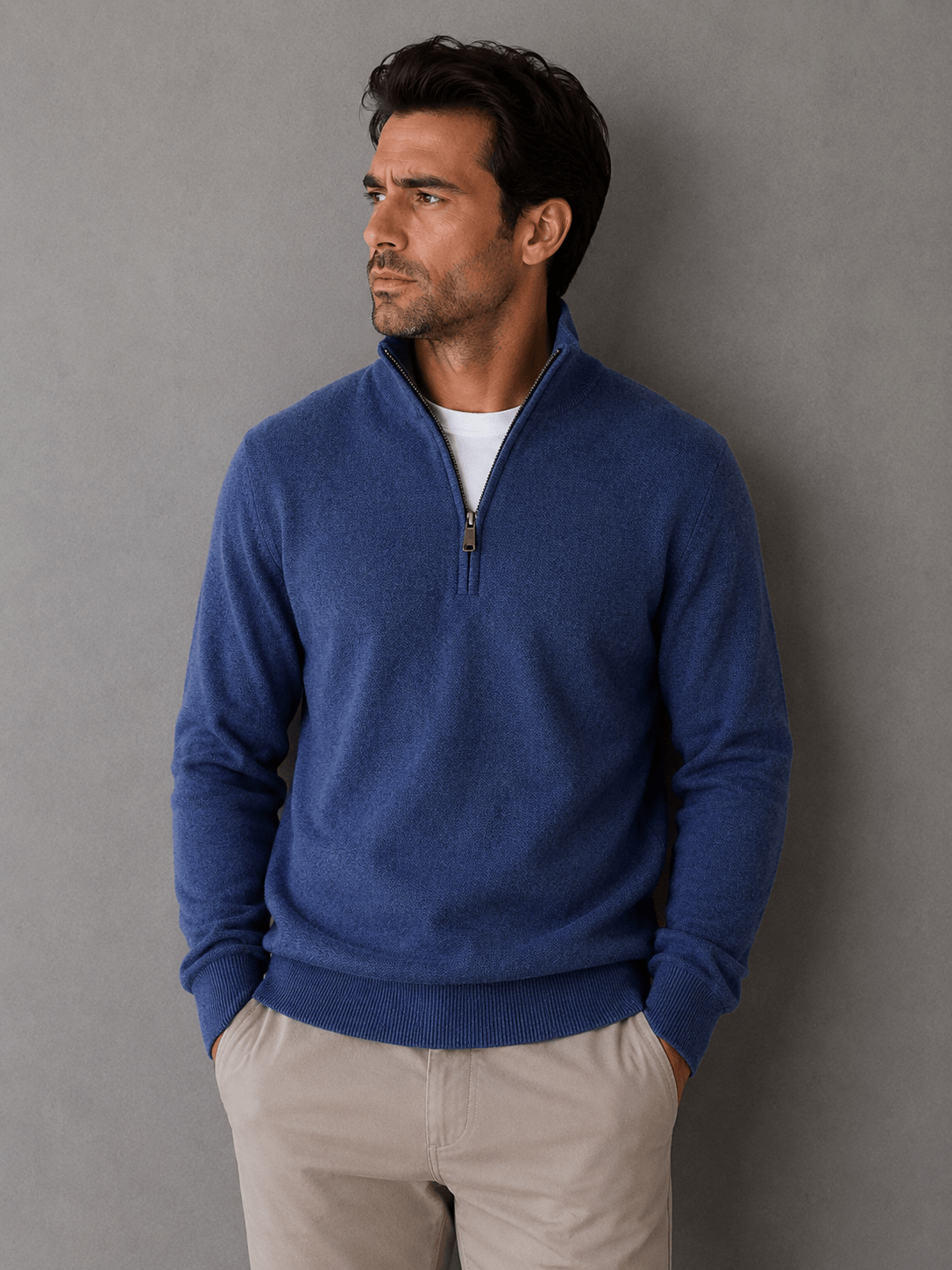 Sweater Medio Cierre Blend Azul