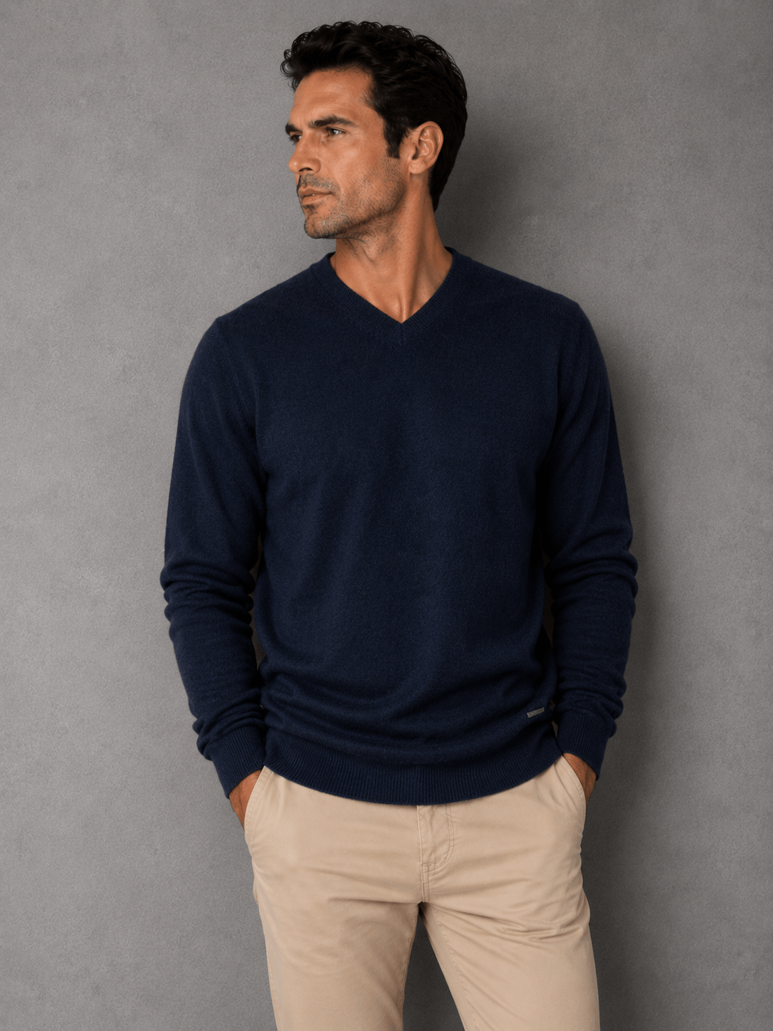 Sweater Escote V Cashmere Blend Azul