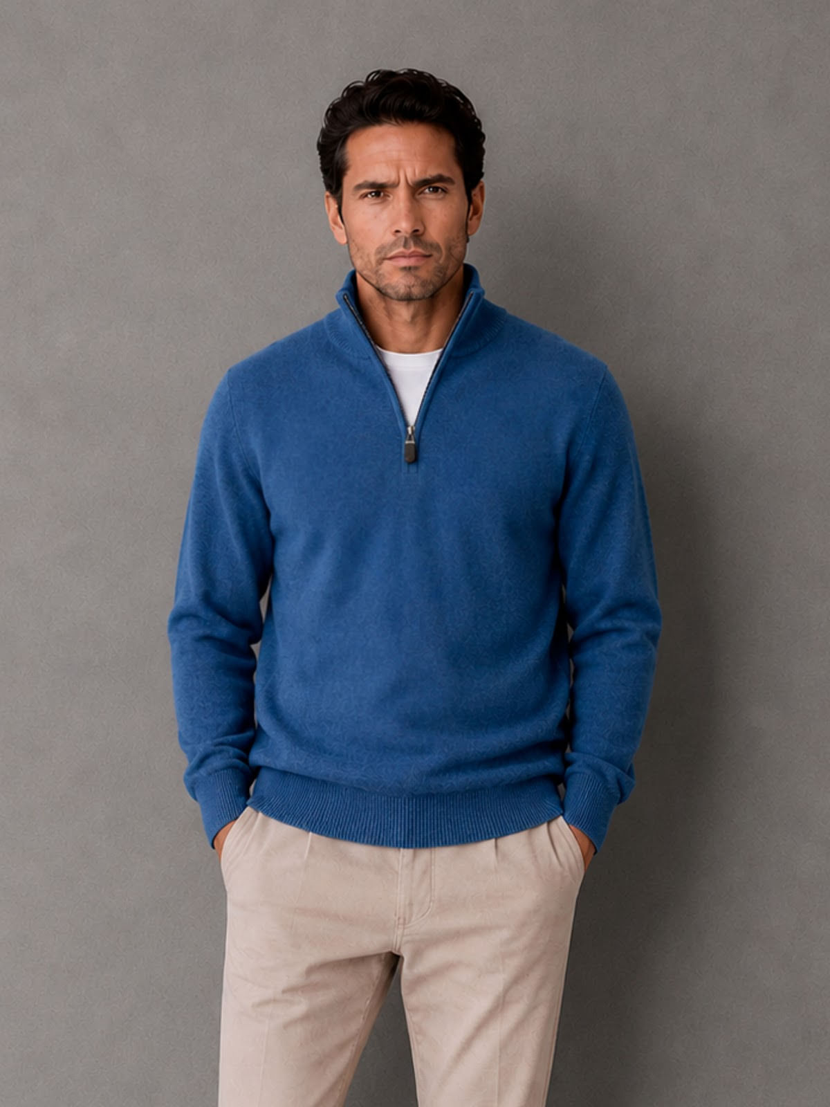 Sweater Medio Cierre Lambswool Azul